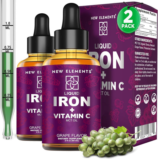Liquid Iron Supplement for Women & Men with Vitamin C - Blood Builder for Anemia - Immune Support - Non-GMO Vegan Iron Drops