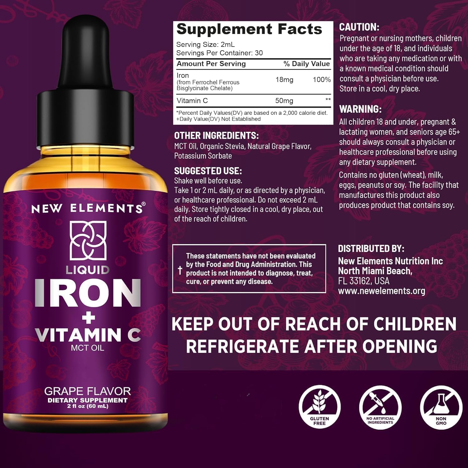 Liquid Iron Supplement for Women & Men with Vitamin C - Blood Builder for Anemia - Immune Support - Non-GMO Vegan Iron Drops