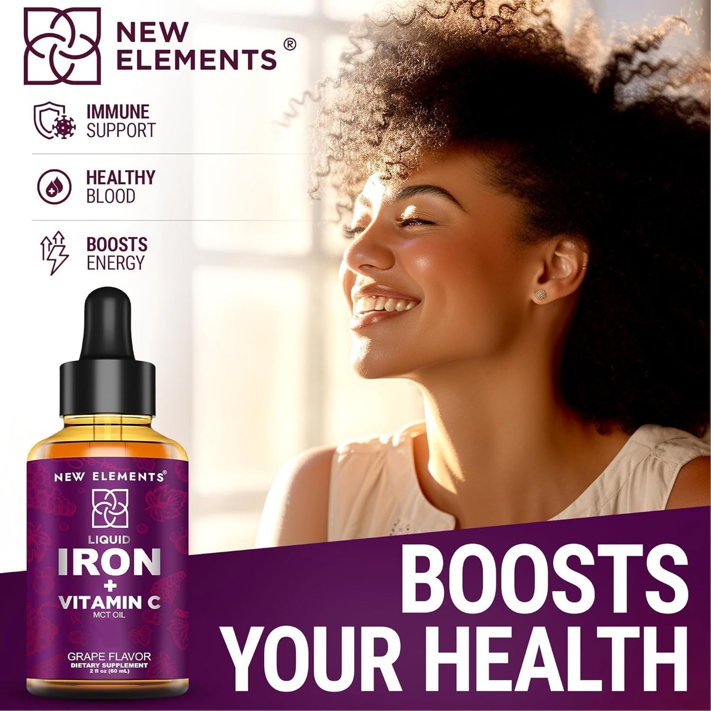 Liquid Iron Supplement for Women & Men with Vitamin C - Blood Builder for Anemia - Immune Support - Non-GMO Vegan Iron Drops