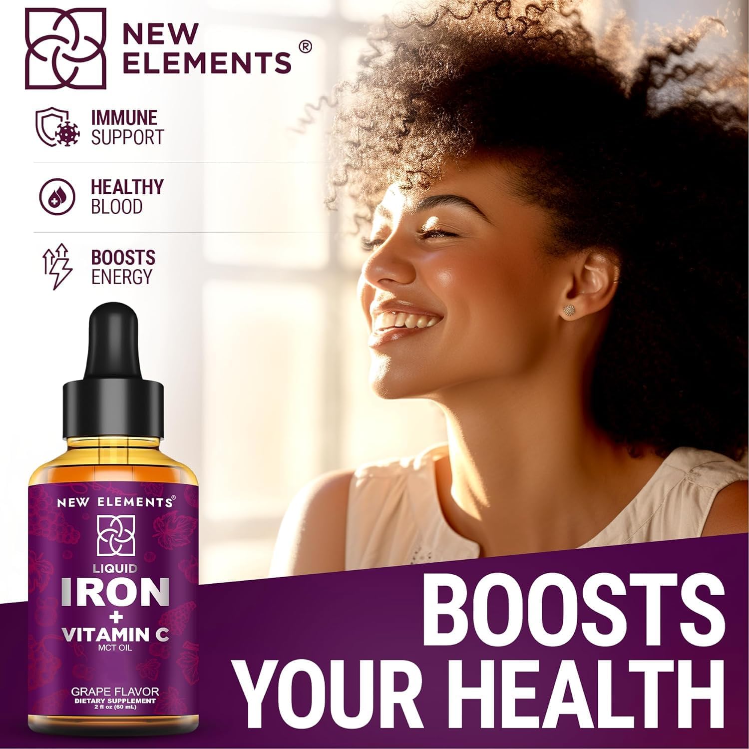 Liquid Iron Supplement for Women & Men with Vitamin C - Blood Builder for Anemia - Immune Support - Non-GMO Vegan Iron Drops