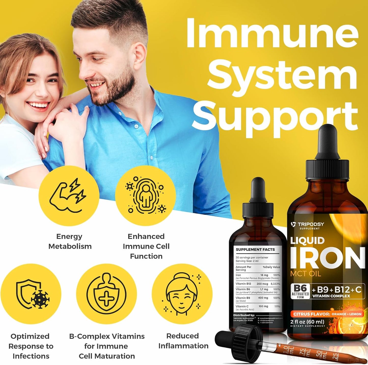 Liquid Iron Supplement & Organic Shilajit Gummies Bundle for Energy & Immune Support - Non-GMO Vegan Health Pack - 60 Gummies & 30 Servings
