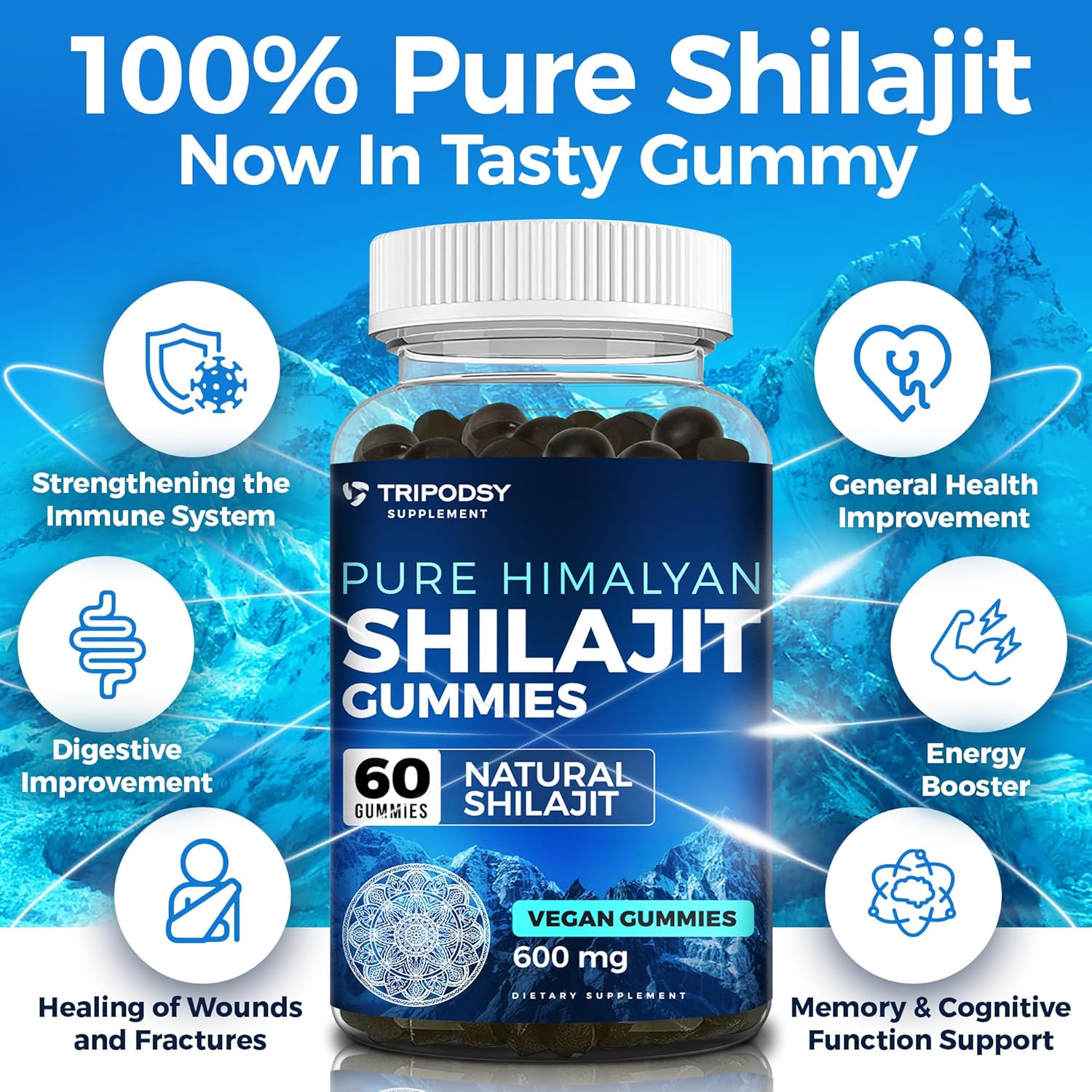 Liquid Iron Supplement & Organic Shilajit Gummies Bundle for Energy & Immune Support - Non-GMO Vegan Health Pack - 60 Gummies & 30 Servings