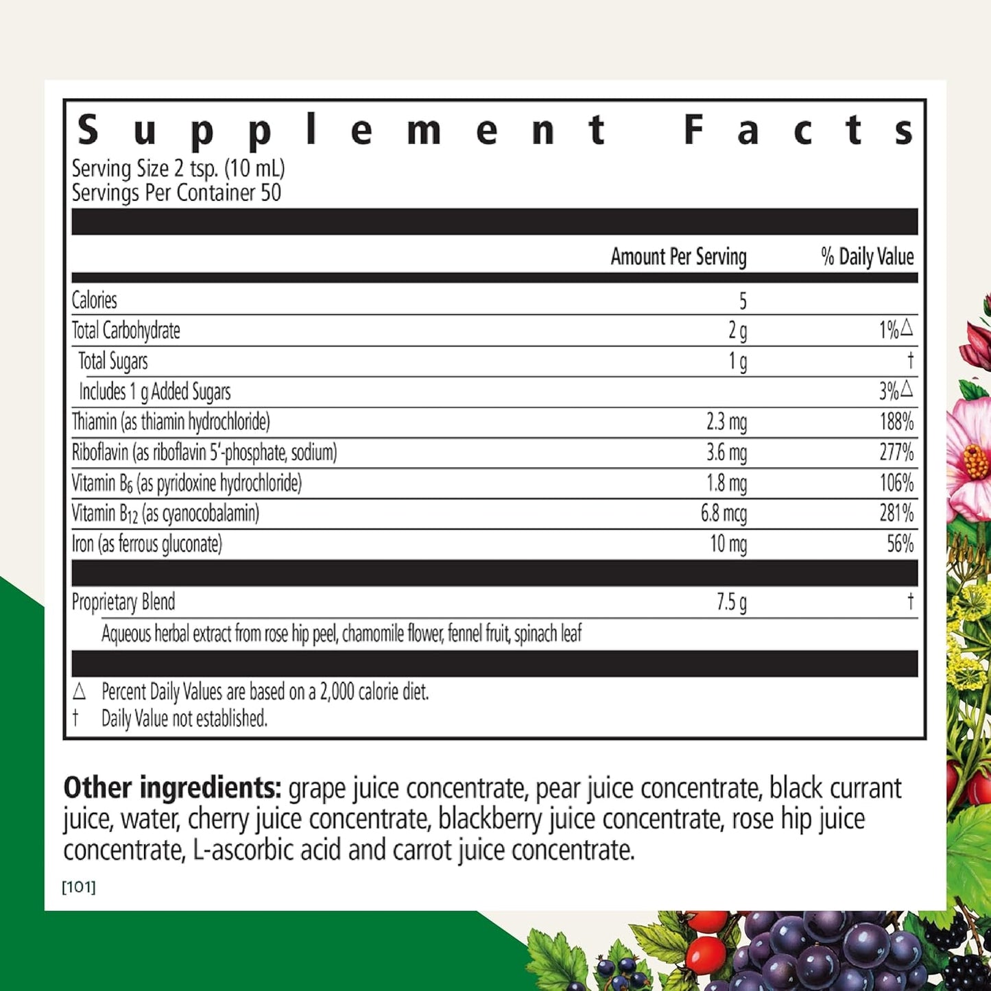 Liquid Iron Supplement with B Complex Vitamins, Vitamin C & Herbs - Vegan Energy Support Formula - Floradix Floravital - 17 fl oz