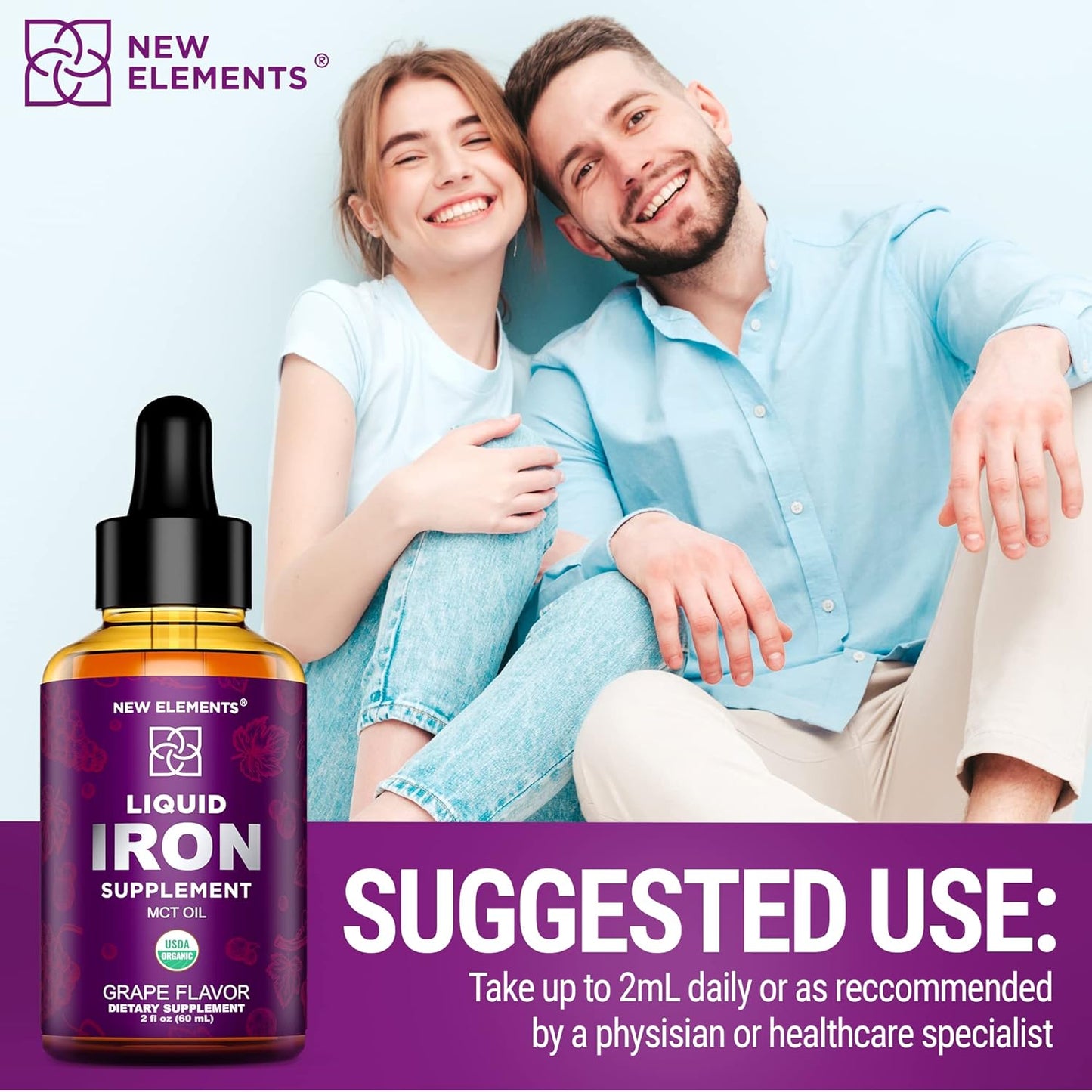 Liquid Iron Supplement with Elderberry, Acai Berry, Mangosteen, Goji Berry, and Noni Fruit - Vegan & Non-GMO - 18mg Iron Drops for Men & Women