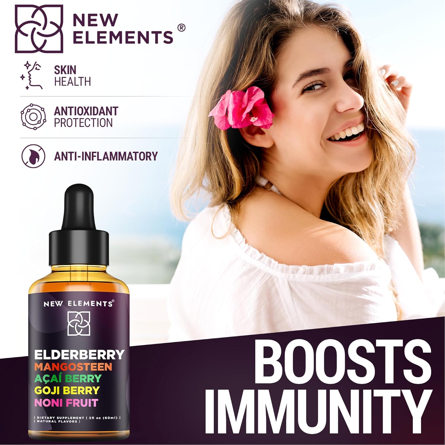 Liquid Iron Supplement with Elderberry, Acai Berry, Mangosteen, Goji Berry, and Noni Fruit - Vegan & Non-GMO - 18mg Iron Drops for Men & Women