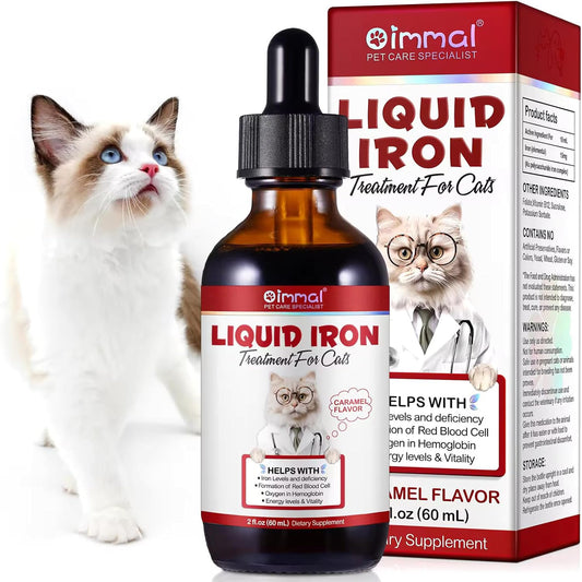 Liquid Iron Supplements for Cats and Kittens with Folate, B12 - Promotes Blood Health, Energy, Oxygen Supply - 2 oz