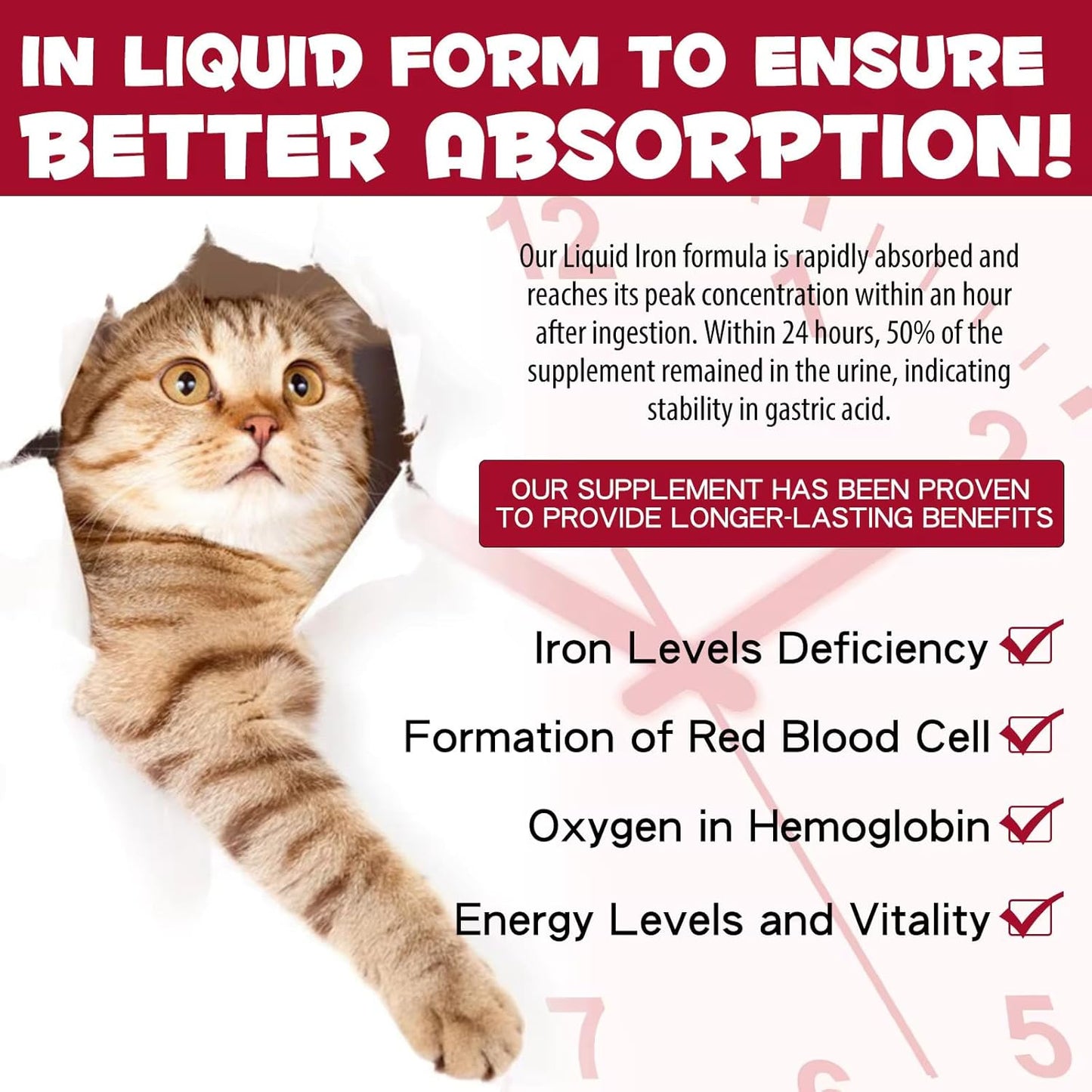 Liquid Iron Supplements for Cats and Kittens with Folate, B12 - Promotes Blood Health, Energy, Oxygen Supply - 2 oz