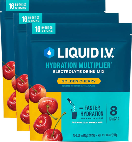 Liquid I.V.® Golden Cherry Hydration Multiplier - Electrolyte Powder Drink Mix - 3 Pack (48 Servings)