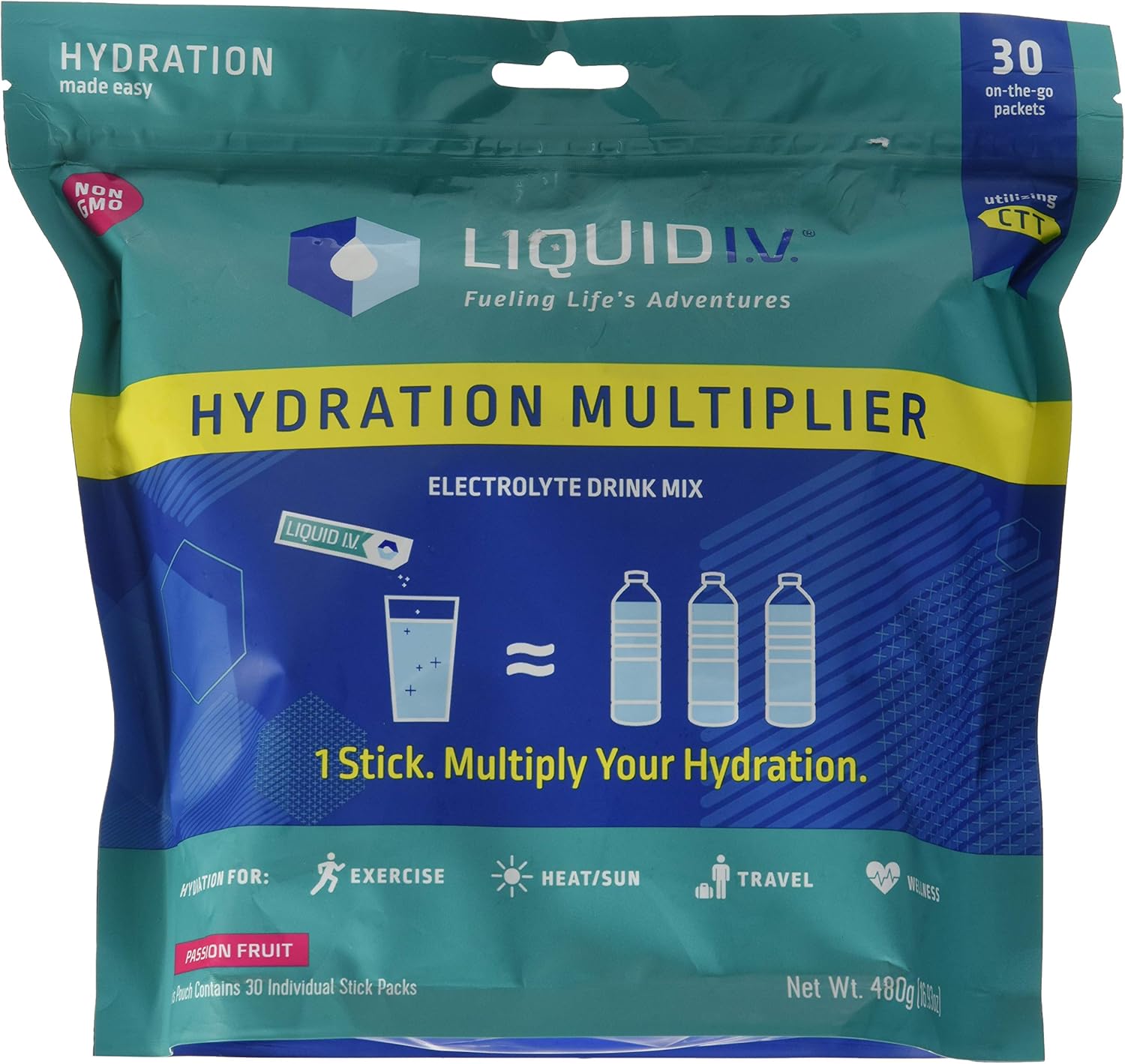 Liquid I.V. Hydration Multiplier Electrolyte Powder - 30 Packets, Passion Fruit Drink Mix Supplement
