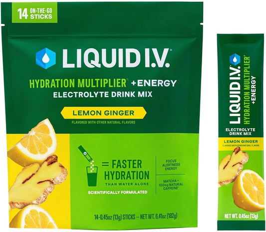 Liquid I.V.® Hydration Multiplier +Energy - Lemon Ginger Electrolyte Powder Drink Mix - 1 Pack (14 Servings)