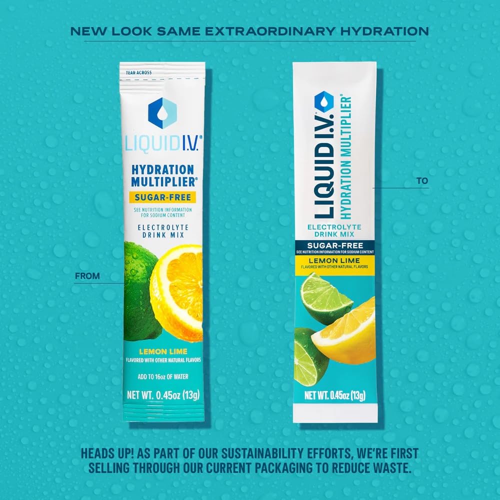 Liquid I.V.® Sugar-Free Electrolyte Powder Drink Mix - Lemon Lime Flavor | Hydration Multiplier | 1 Pack (14 Servings)