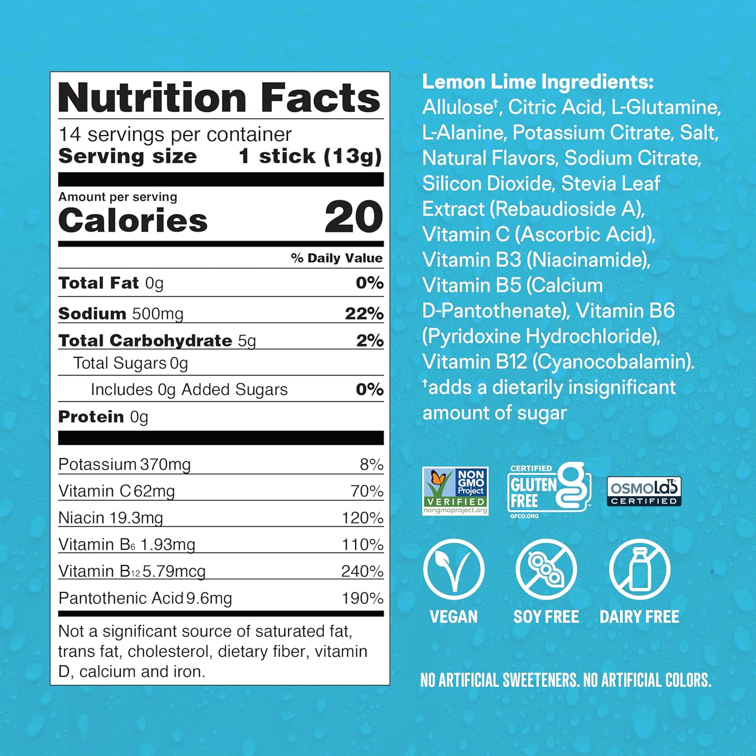 Liquid I.V.® Sugar-Free Electrolyte Powder Drink Mix - Lemon Lime Flavor | Hydration Multiplier | 1 Pack (14 Servings)