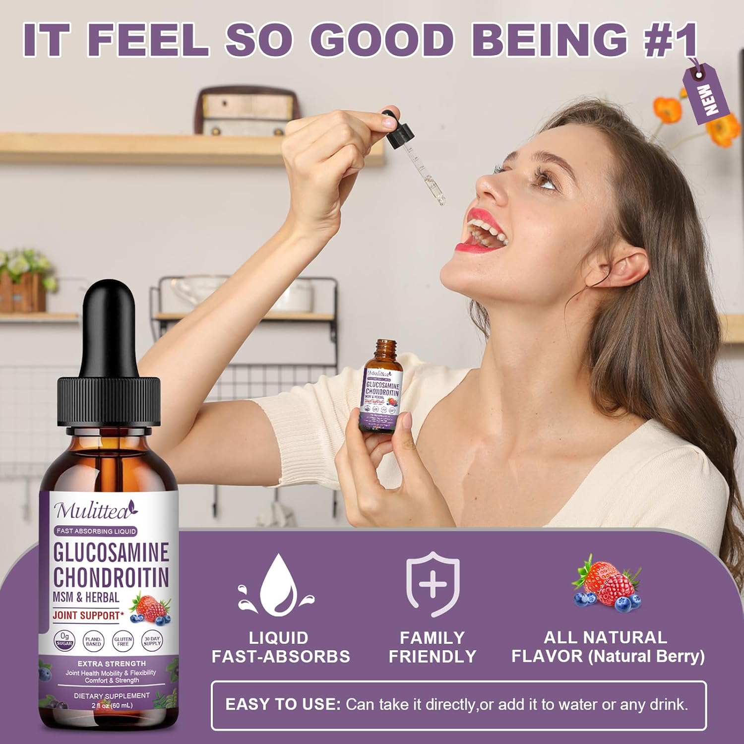 Liquid Joint Support Supplement with Glucosamine, Chondroitin, MSM, Elderberry, Boswelia, Bromelain, and Hyaluronic Acid - Antioxidant Immune Support for Adults - Pack of 2