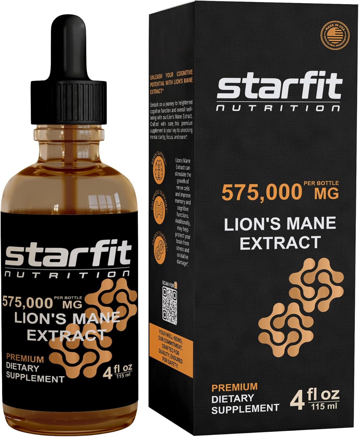Liquid Lion's Mane Mushroom Extract for Immune Support, Memory, and Digestive Health - 575,000 mg, 4 fl oz