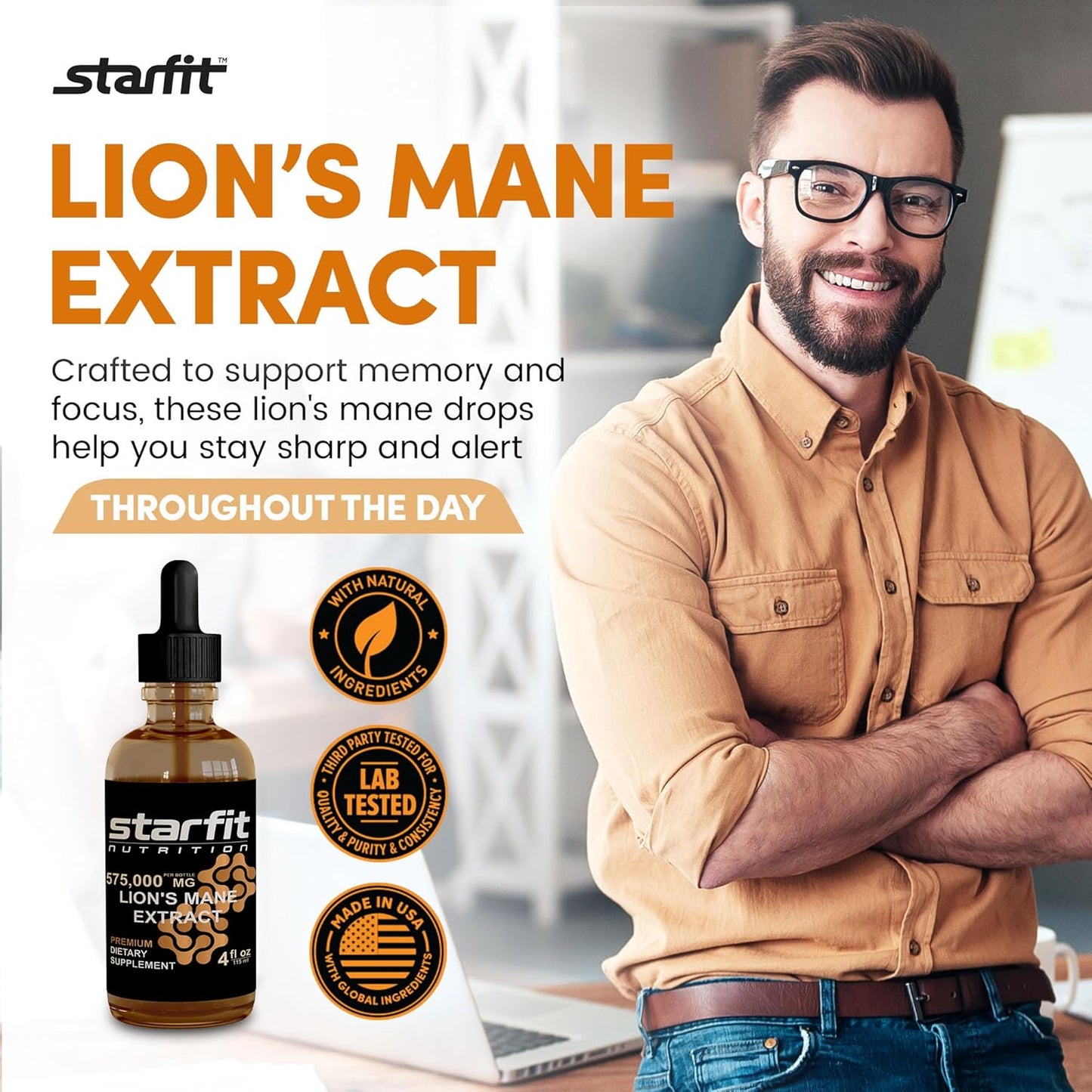 Liquid Lion's Mane Mushroom Extract for Immune Support, Memory, and Digestive Health - 575,000 mg, 4 fl oz