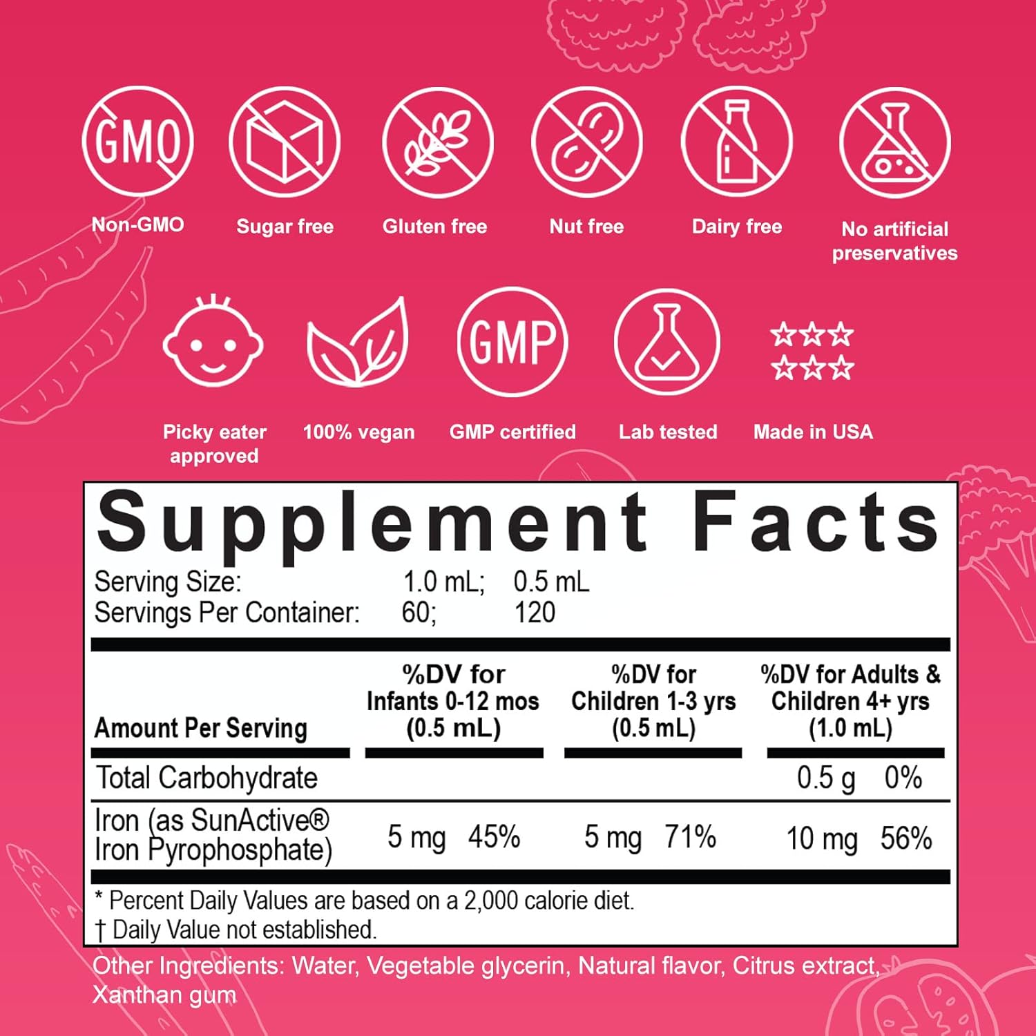 Liquid Liposomal Iron Drops for all Ages - Vegan Berry Flavor - 2Fl.Oz (60ml) - 120 Servings