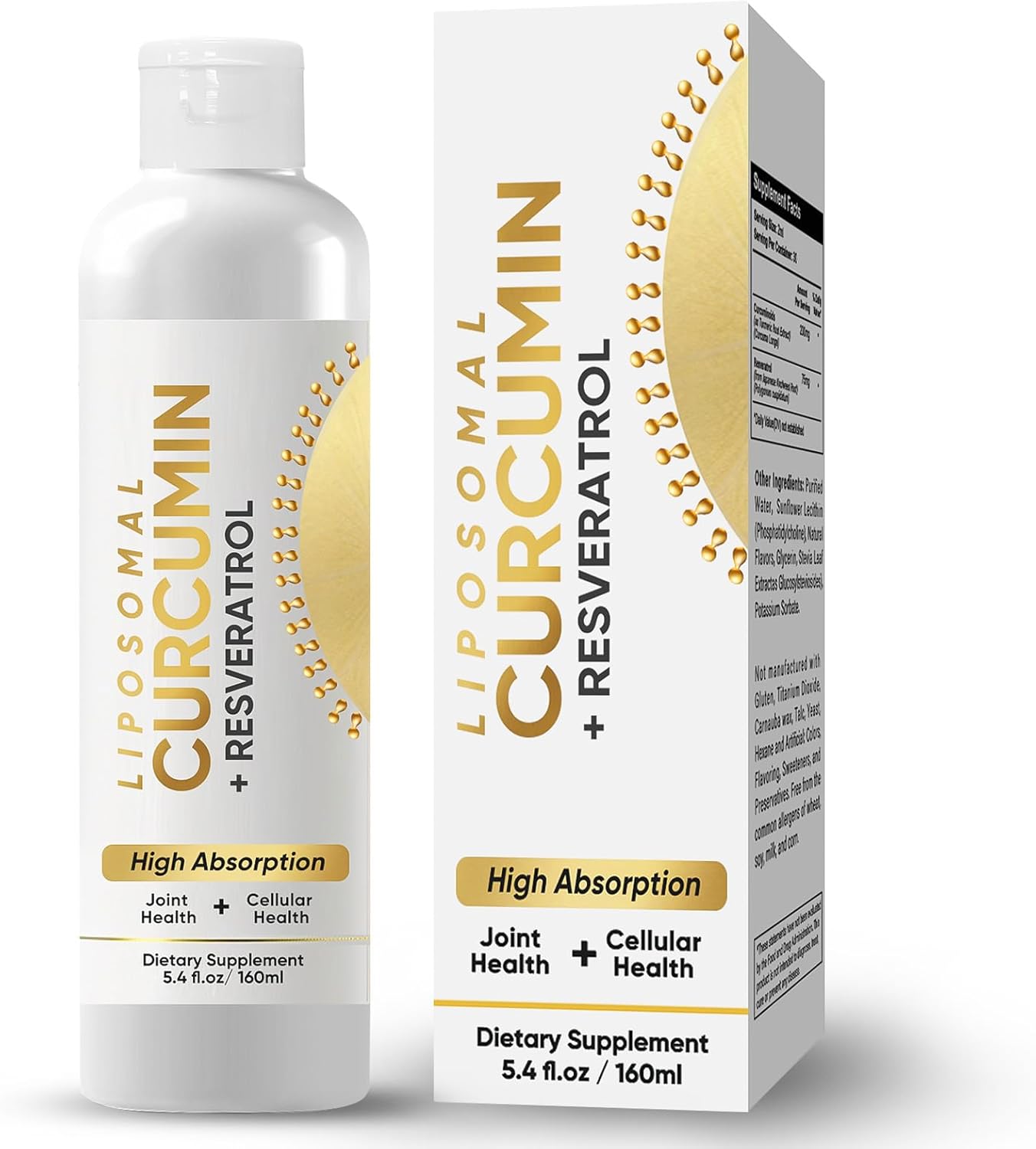 Liquid Liposomal Turmeric Curcumin Supplement for Joint Comfort & Cellular Health, High Absorption Formula