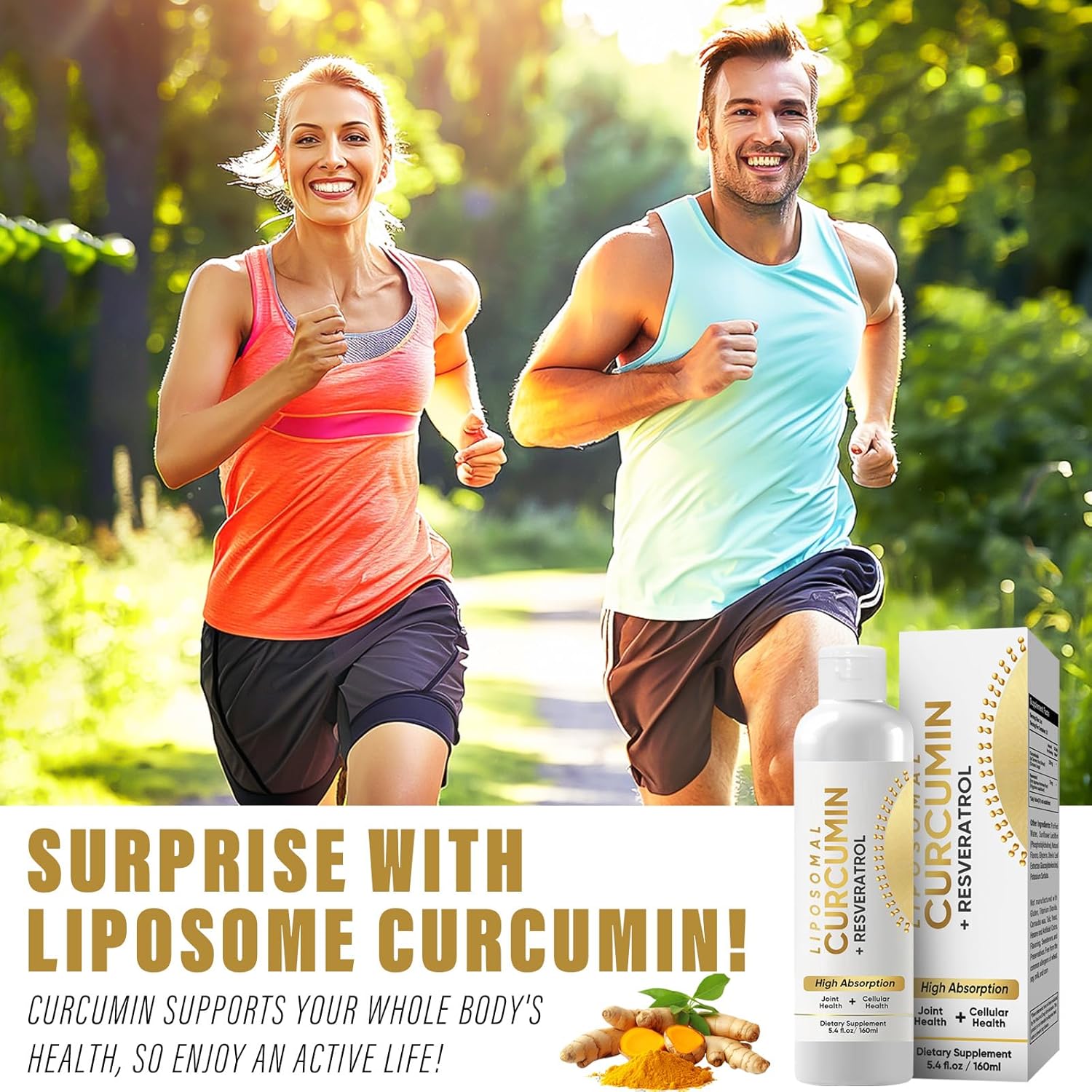 Liquid Liposomal Turmeric Curcumin Supplement for Joint Comfort & Cellular Health, High Absorption Formula
