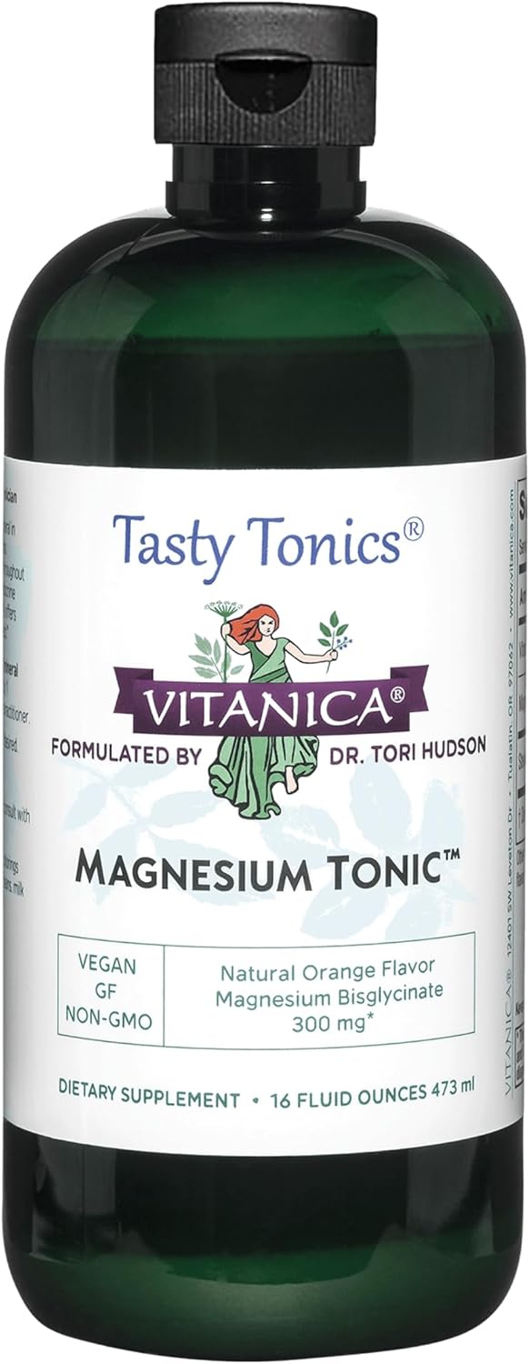 Liquid Magnesium Bisglycinate Chelate Tonic with Vitamin B6 - Orange Flavor, Vegan, Gluten Free, Non-GMO - 16 fl oz
