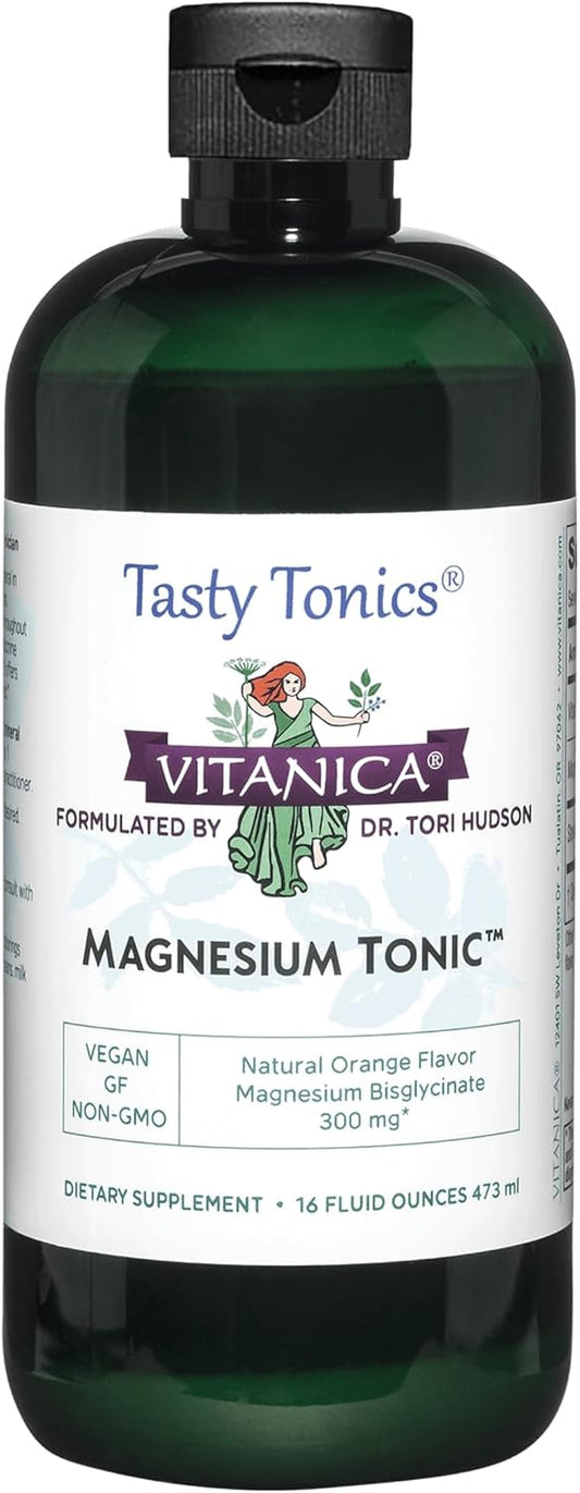 Liquid Magnesium Bisglycinate Chelate Tonic with Vitamin B6 - Orange Flavor, Vegan, Gluten Free, Non-GMO - 16 fl oz