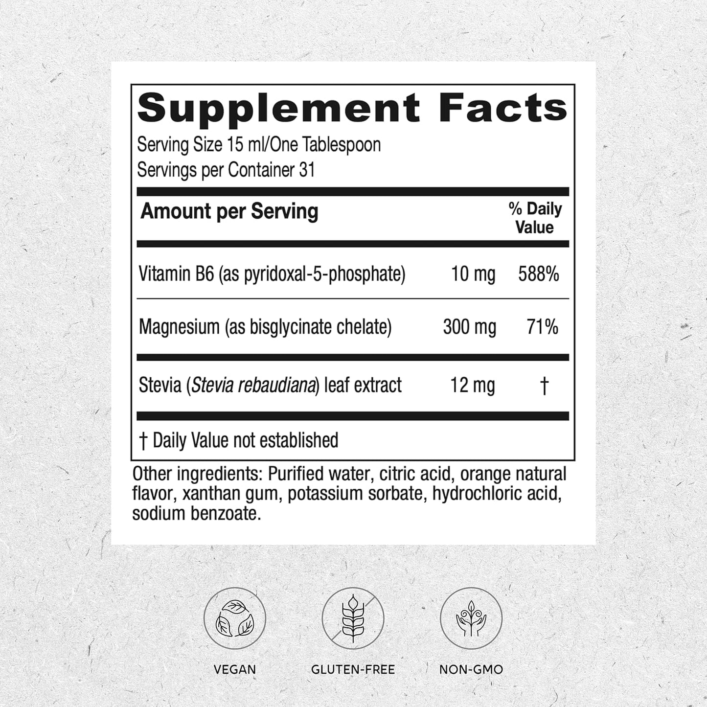 Liquid Magnesium Bisglycinate Chelate Tonic with Vitamin B6 - Orange Flavor, Vegan, Gluten Free, Non-GMO - 16 fl oz