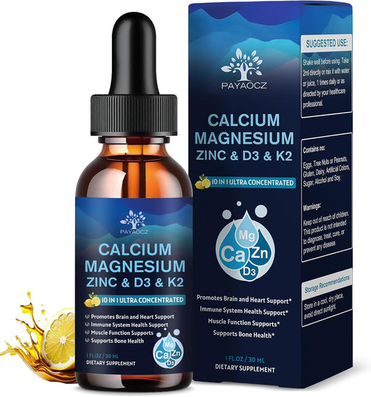 Liquid Magnesium Calcium Zinc Supplement with Vitamin C D3 K2 (2 Pack) - Immune Support, Bone Health, Sleep Aid - Vegan Formula with L-Theanine and Sea Moss Extract