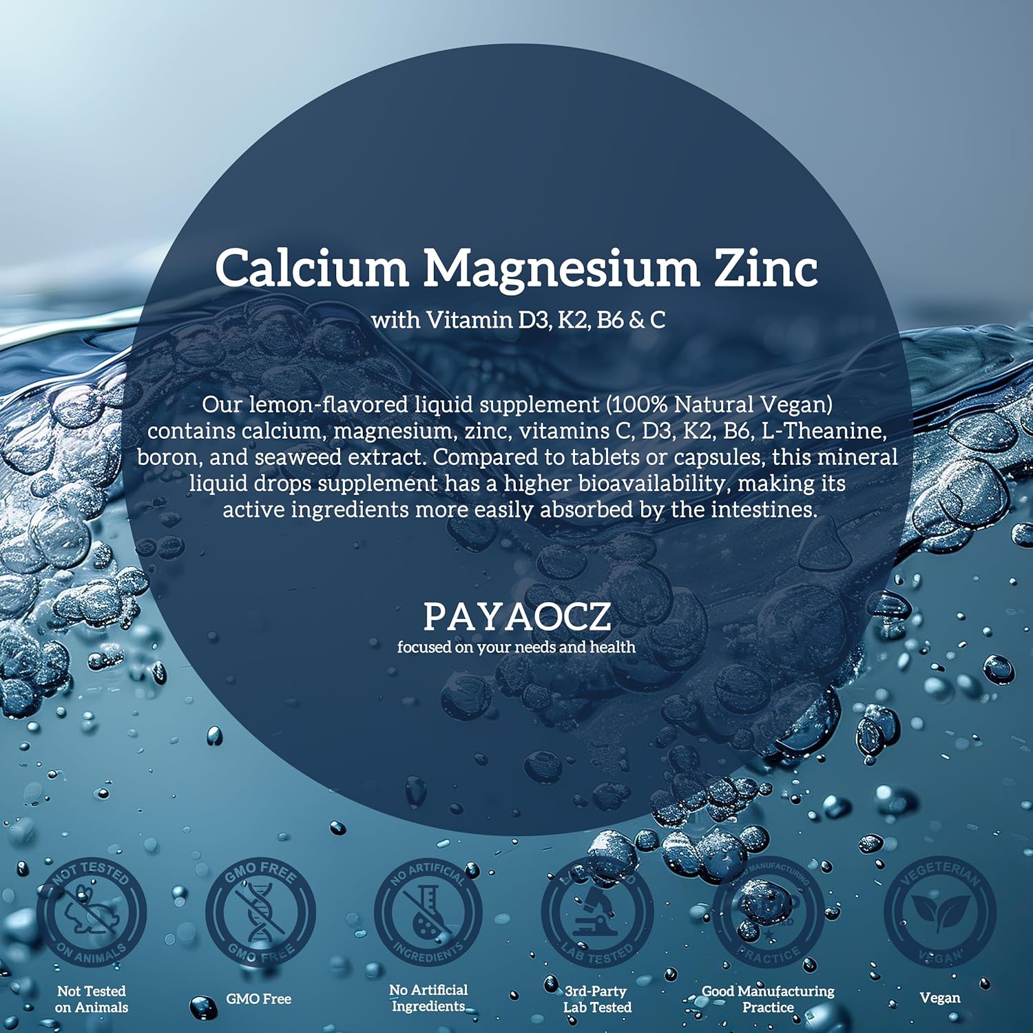 Liquid Magnesium Calcium Zinc Supplement with Vitamin C D3 K2 (2 Pack) - Immune Support, Bone Health, Sleep Aid - Vegan Formula with L-Theanine and Sea Moss Extract