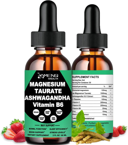 Liquid Magnesium Cortisol Management Drink with Ashwagandha, L-Theanine, and Magnesium for Heart Health and Detox