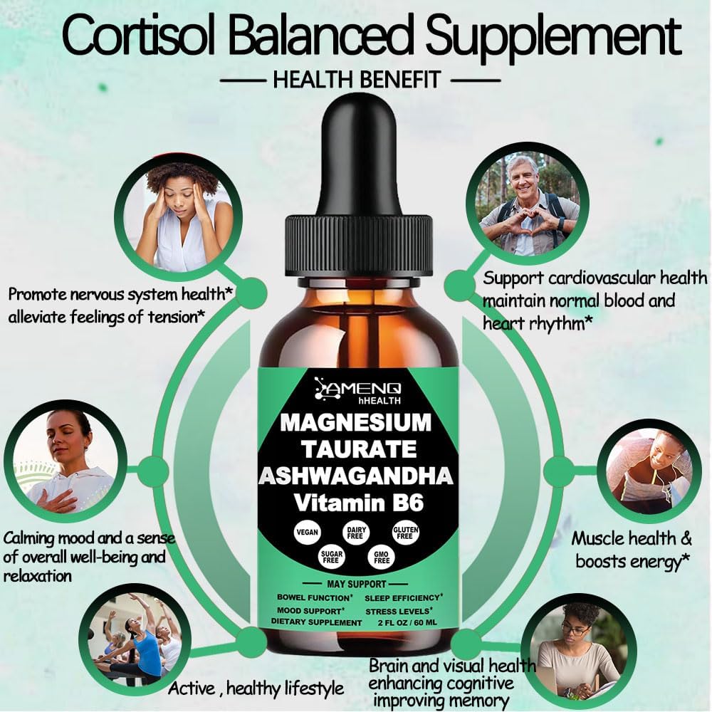 Liquid Magnesium Cortisol Management Drink with Ashwagandha, L-Theanine, and Magnesium for Heart Health and Detox