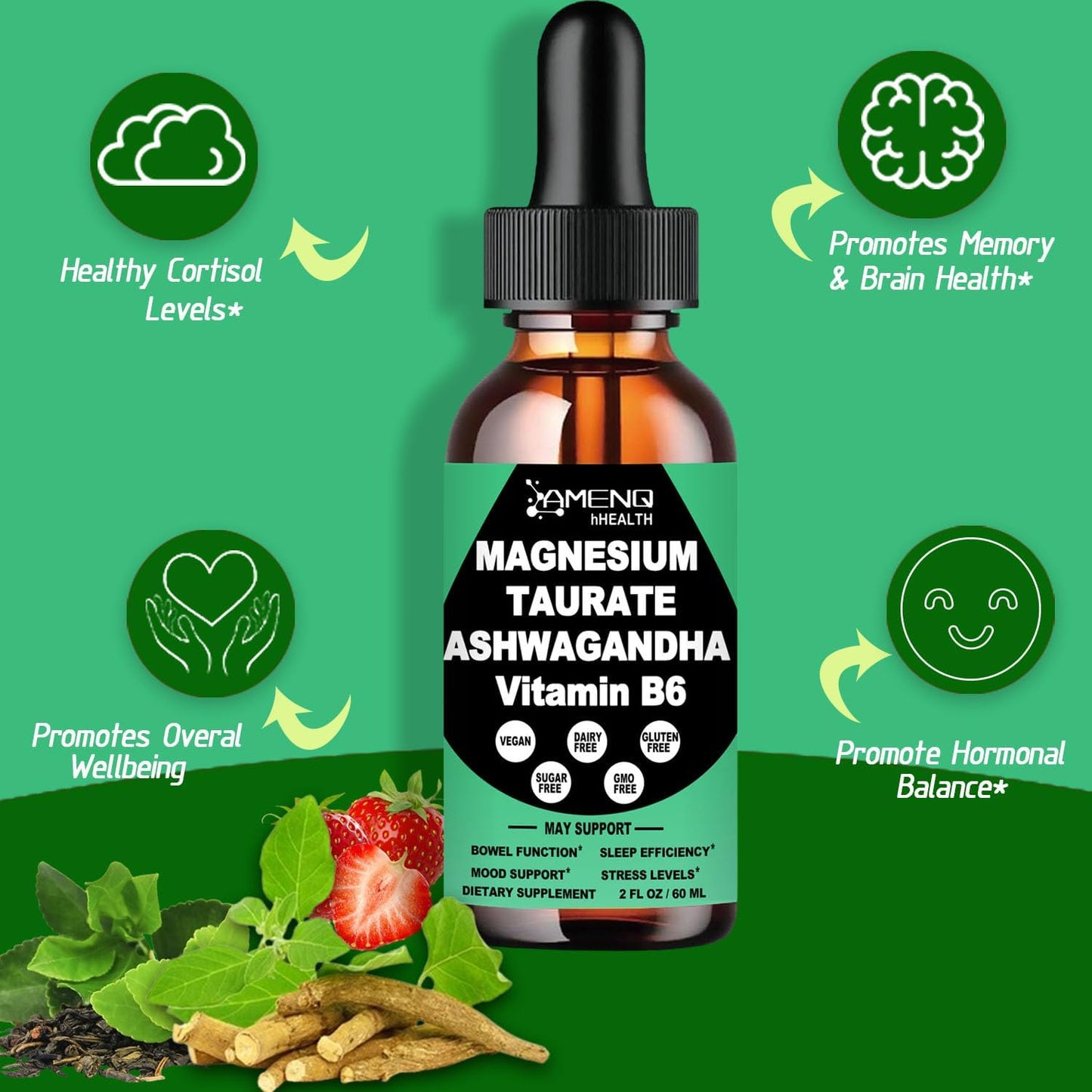 Liquid Magnesium Cortisol Management Drink with Ashwagandha, L-Theanine, and Magnesium for Heart Health and Detox