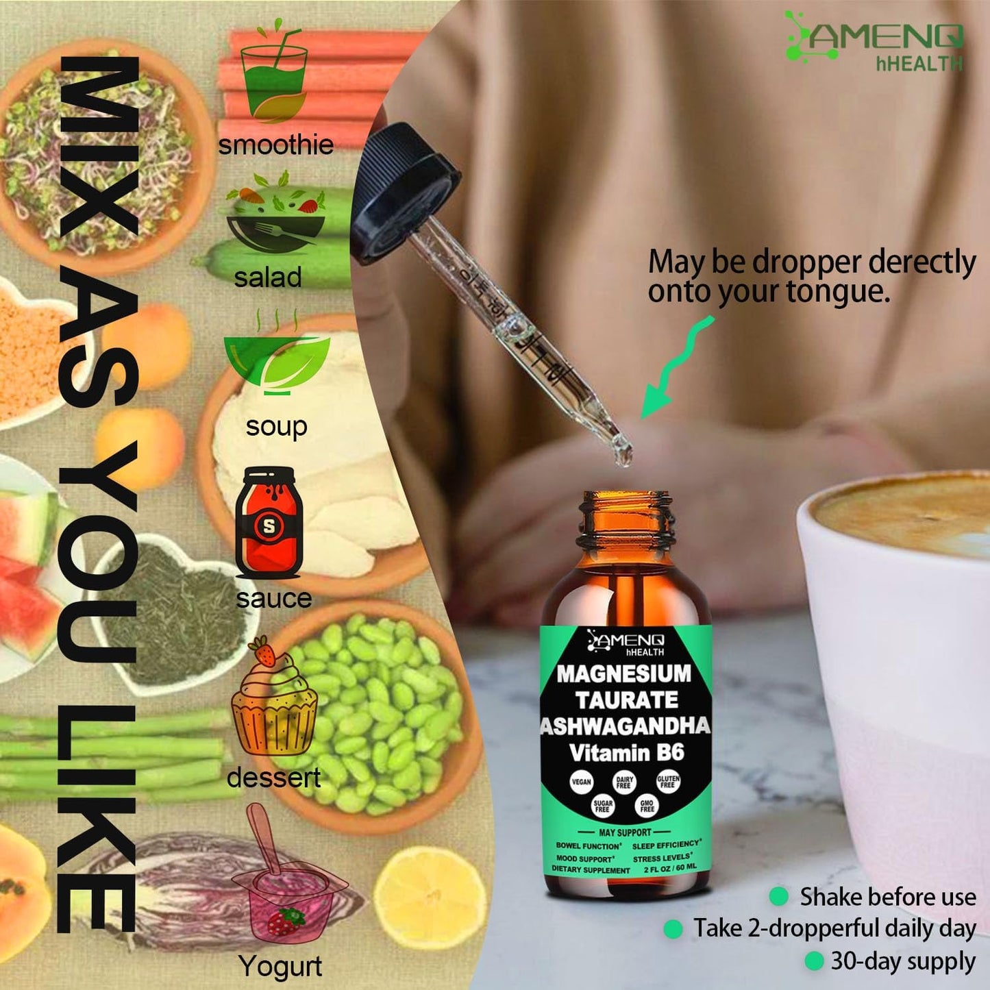 Liquid Magnesium Cortisol Management Drink with Ashwagandha, L-Theanine, and Magnesium for Heart Health and Detox
