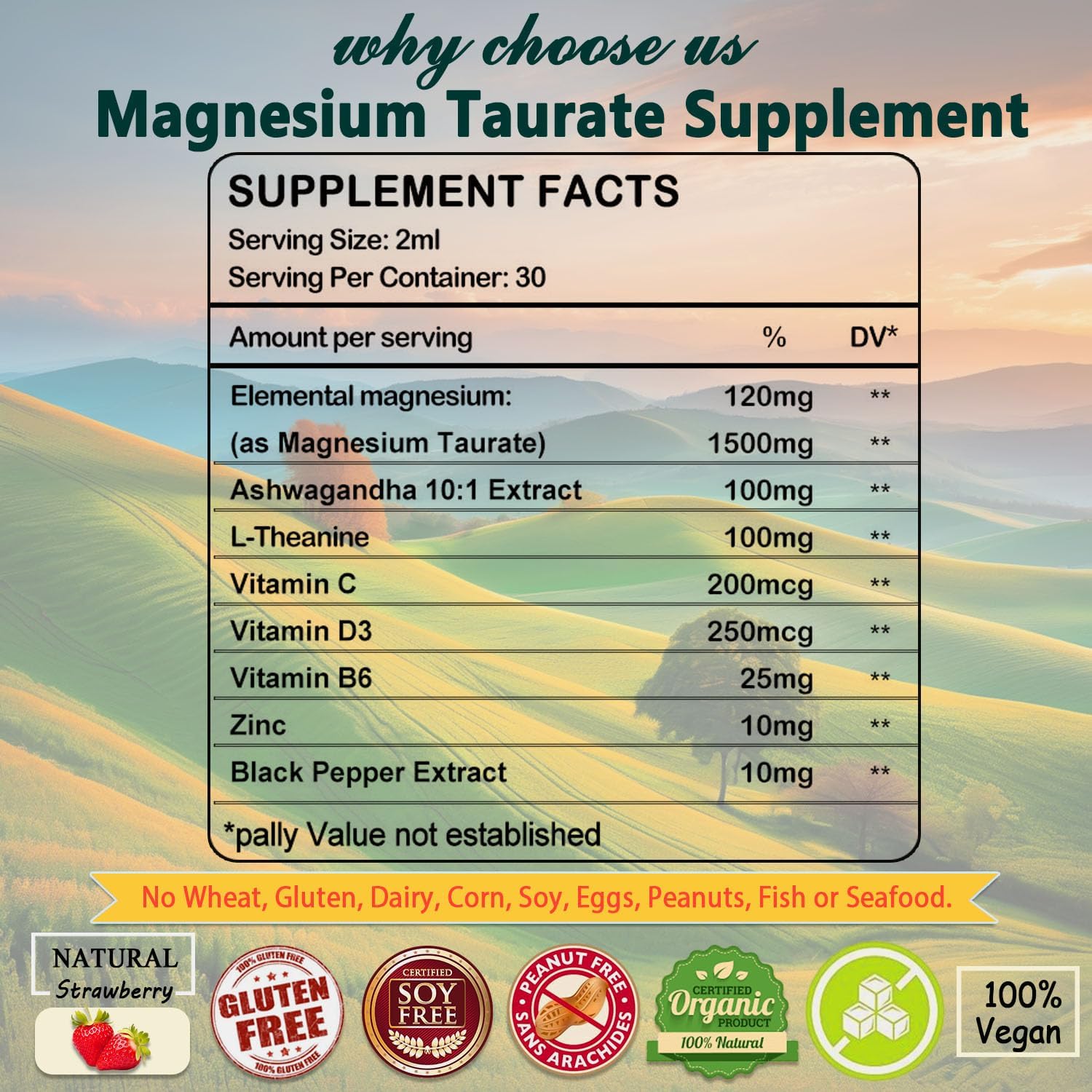 Liquid Magnesium Cortisol Management Drink with Ashwagandha, L-Theanine, and Magnesium for Heart Health and Detox