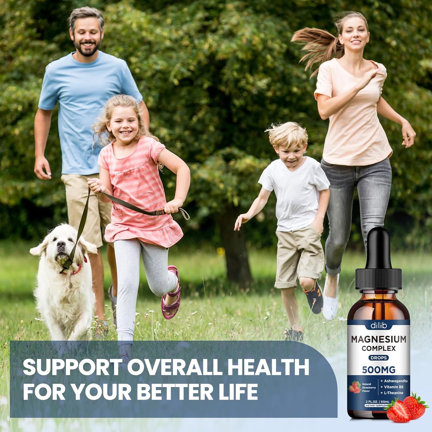 Liquid Magnesium Glycinate Drops - 500mg Triple Magnesium Complex with Citrate, Malate, Ashwagandha, L-Theanine, Vitamin B6 - Sleep, Stress Relief, Muscle Support - Strawberry Flavor - 4 Fl Oz