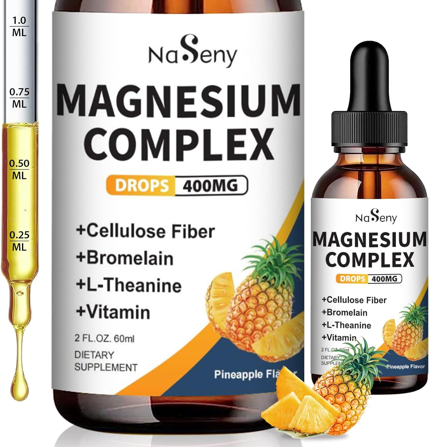 Liquid Magnesium Glycinate Drops for Bone Health, Relaxation, and Sleep - 400mg Complex with Vitamin B, C, D - Easy to Swallow - 2 Fl Oz
