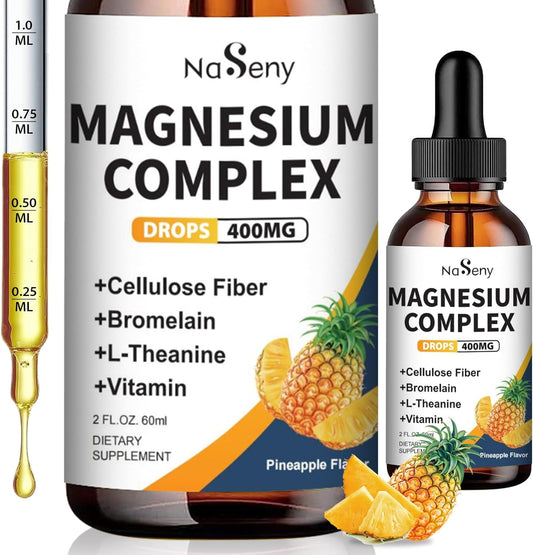 Liquid Magnesium Glycinate Drops for Bone Health, Relaxation, and Sleep - 400mg Complex with Vitamin B, C, D - Easy to Swallow - 2 Fl Oz