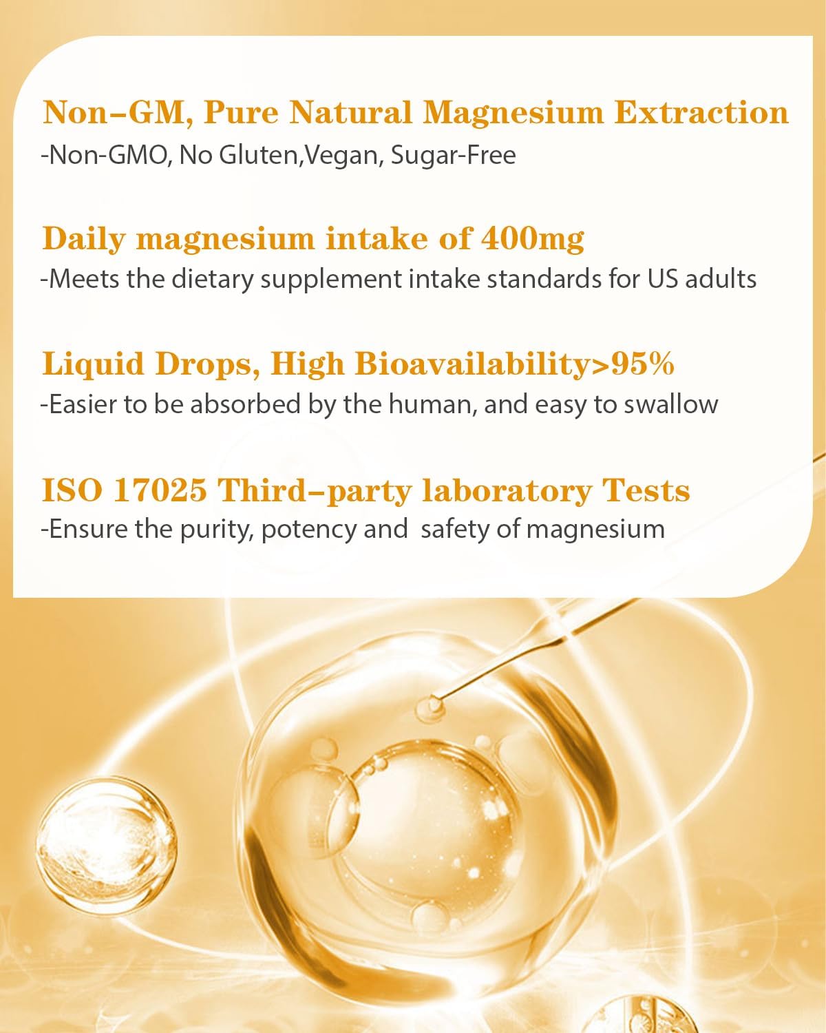 Liquid Magnesium Glycinate Drops for Bone Health, Relaxation, and Sleep - 400mg Complex with Vitamin B, C, D - Easy to Swallow - 2 Fl Oz