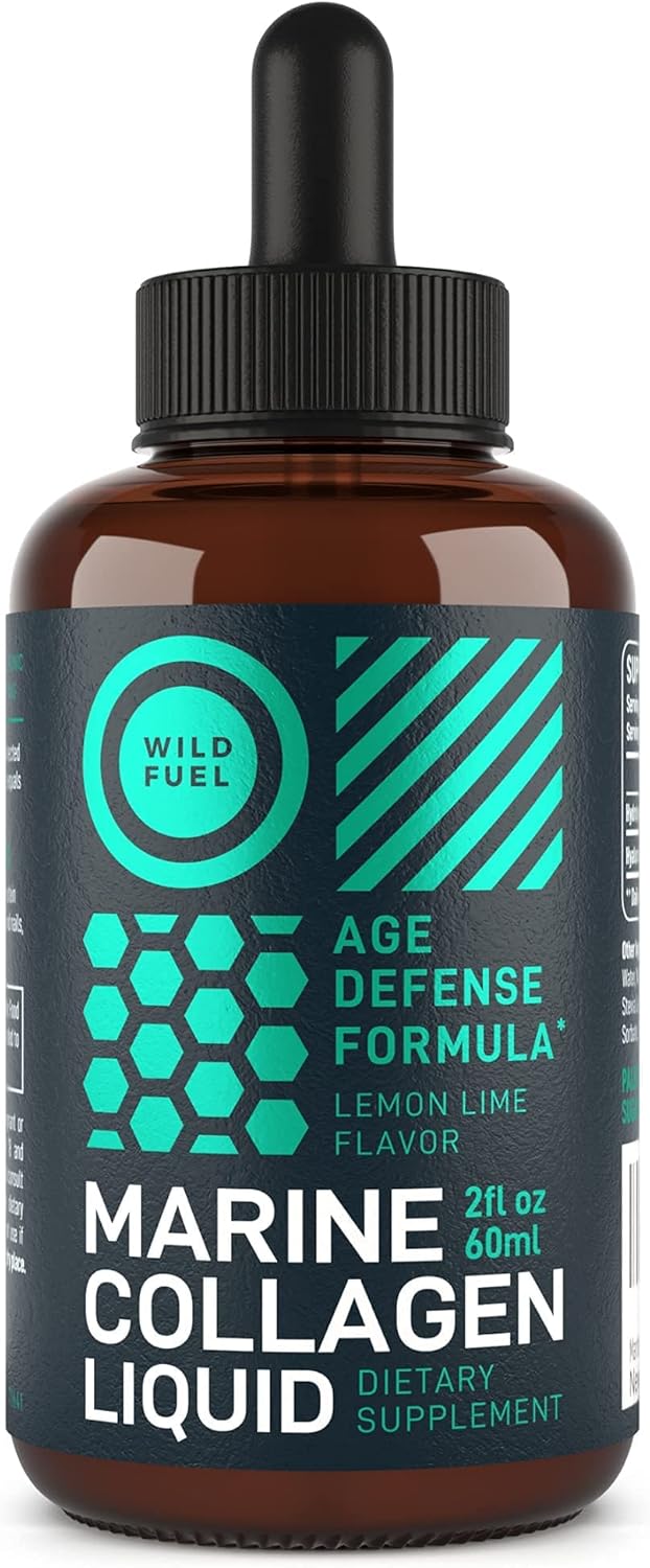 Liquid Marine Collagen Peptides Supplements with Hyaluronic Acid - Hair, Skin, and Nails Vitamins - Lemon Flavor - 2oz Bottle