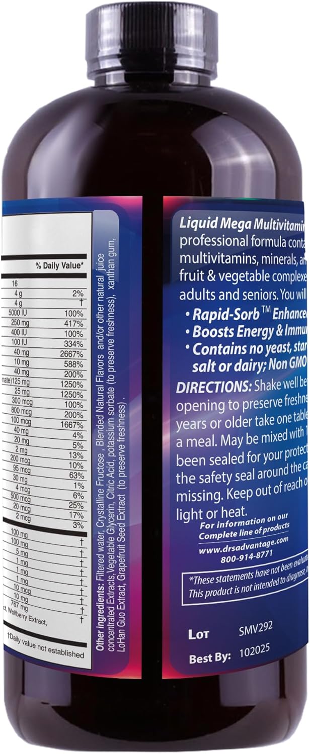 Liquid Mega MultiVitamins and Minerals by Dr's Advantage - 32oz Bottle for Health and Beauty