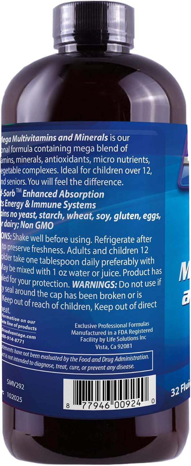 Liquid Mega MultiVitamins and Minerals by Dr's Advantage - 32oz Bottle for Health and Beauty