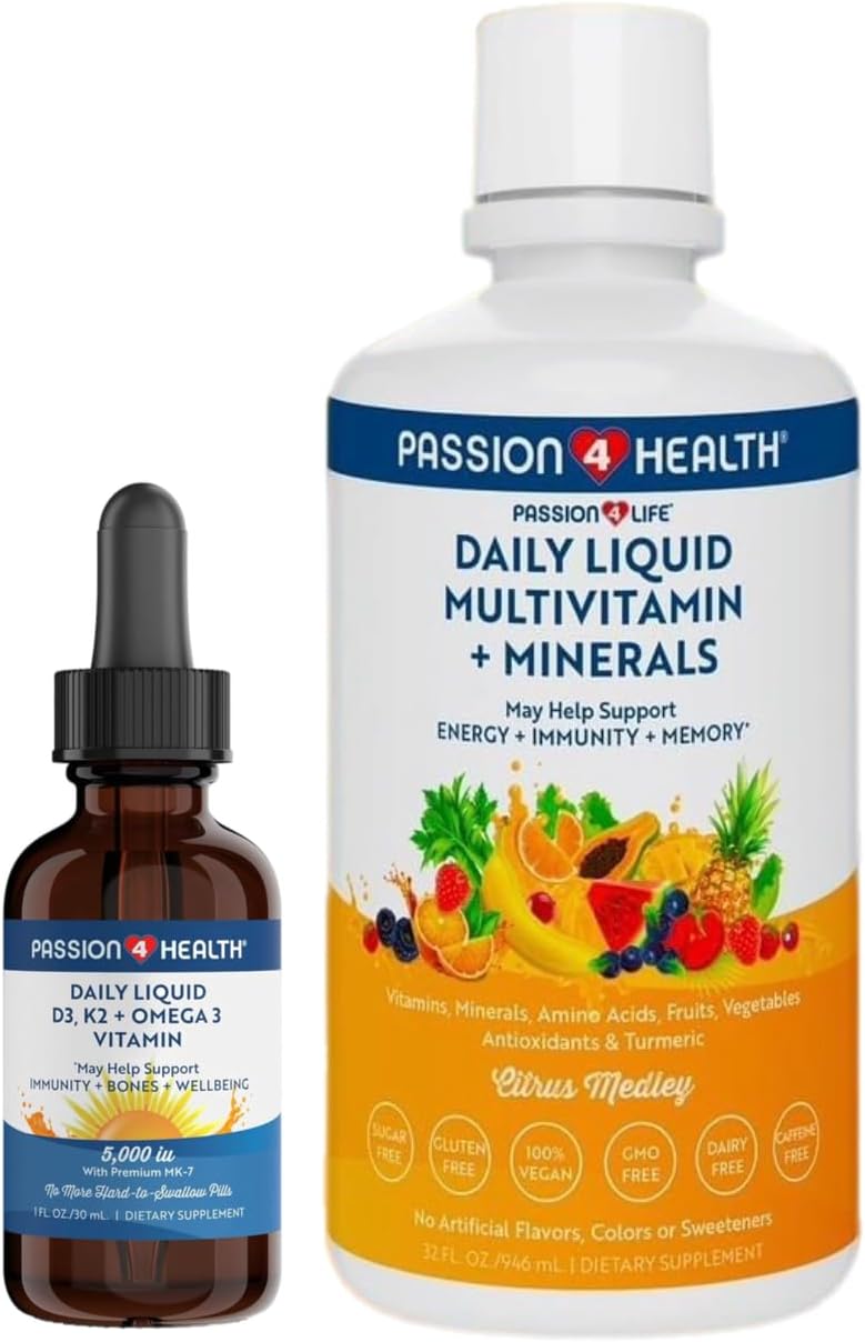 Liquid Multivitamin with Organic D3K2 Omega 3 - Passion 4 Life Formula