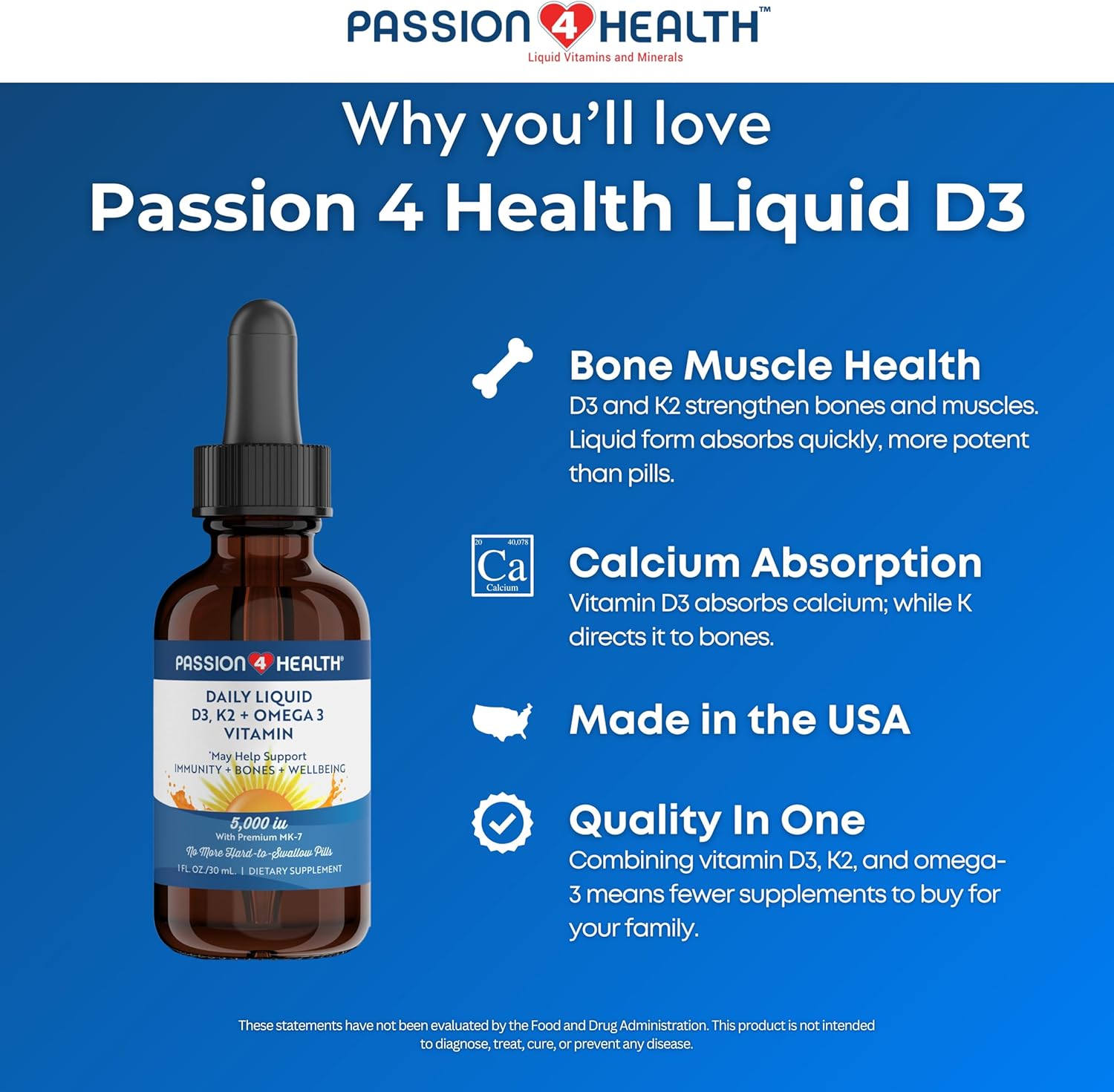Liquid Multivitamin with Organic D3K2 Omega 3 - Passion 4 Life Formula