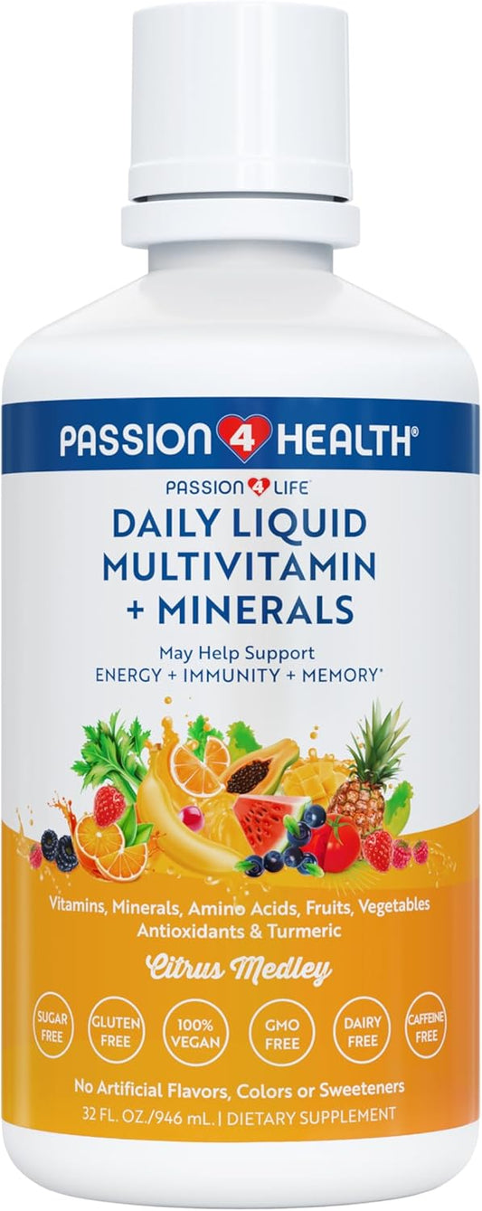 Liquid Multivitamin with Trace Minerals, Amino Acids, Turmeric - Non-GMO for Adults, Men, Women, Teens, Kids - Soy & Dairy Free