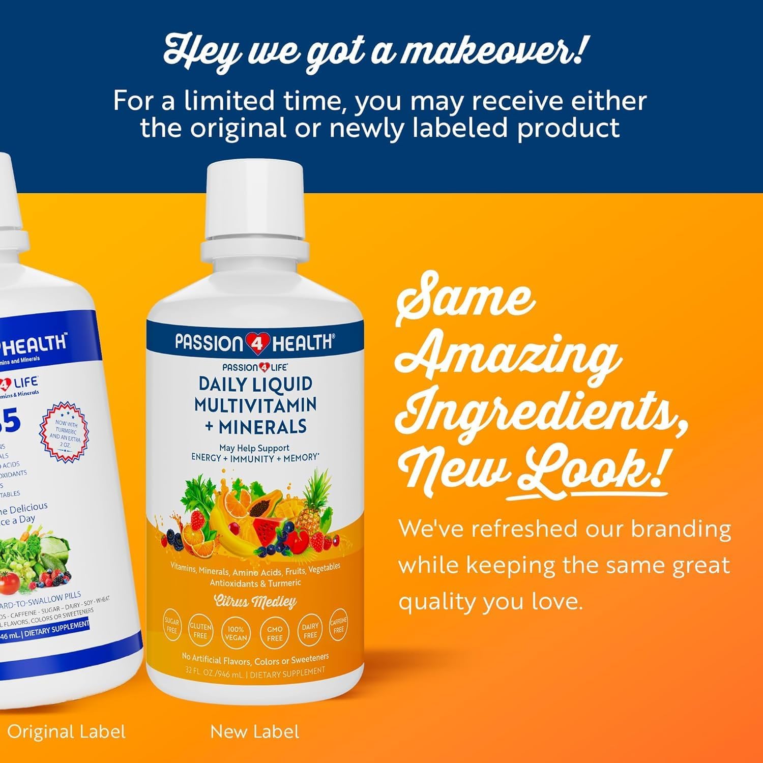 Liquid Multivitamin with Trace Minerals, Amino Acids, Turmeric - Non-GMO for Adults, Men, Women, Teens, Kids - Soy & Dairy Free