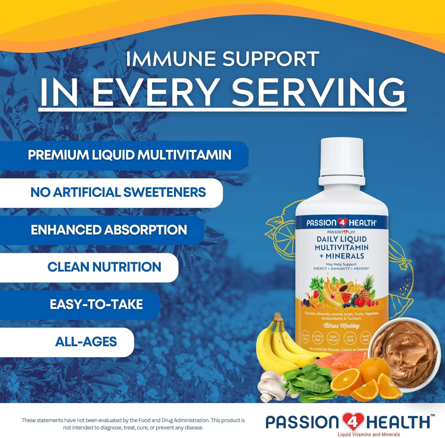 Liquid Multivitamin with Trace Minerals, Amino Acids, Turmeric - Non-GMO for Adults, Men, Women, Teens, Kids - Soy & Dairy Free
