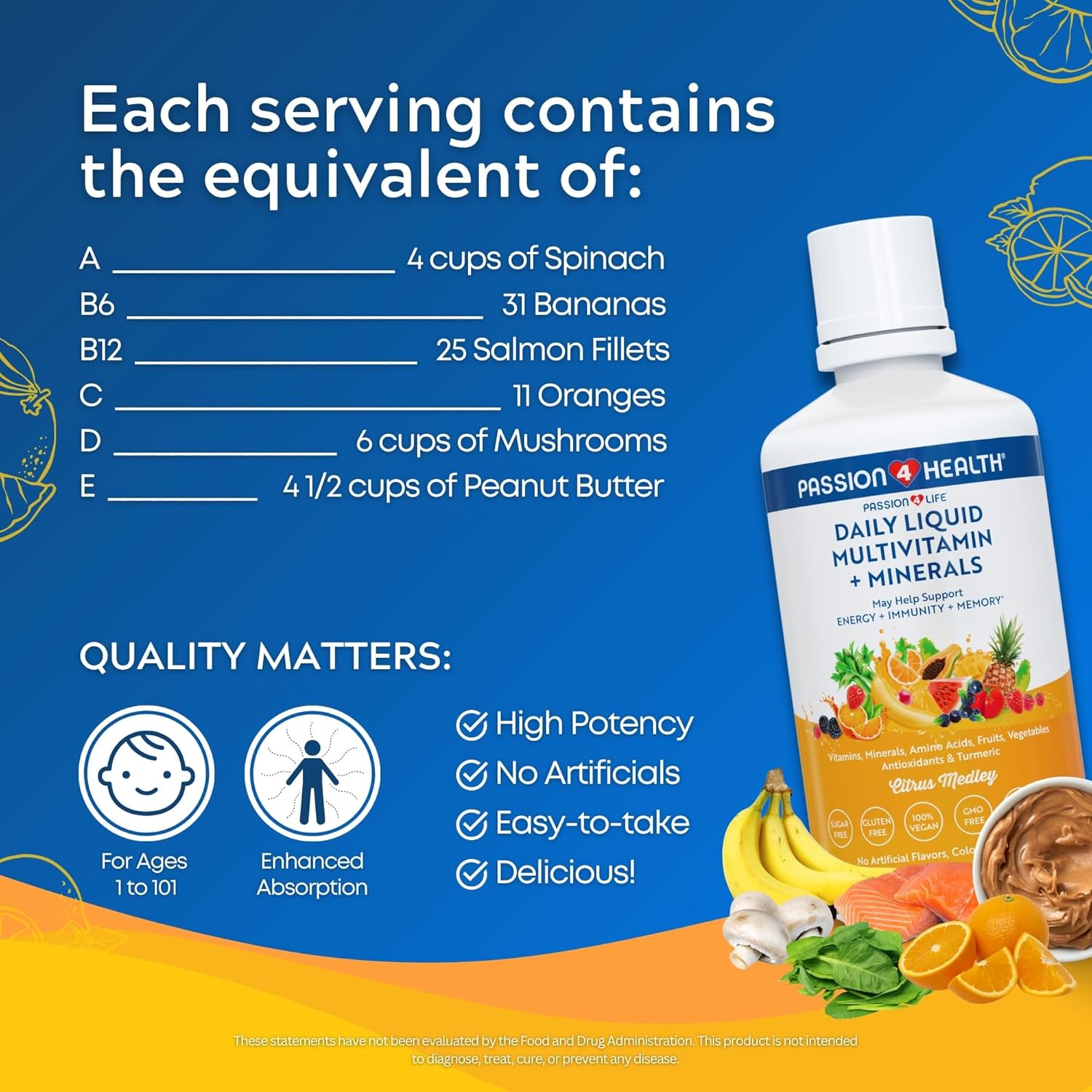 Liquid Multivitamin with Trace Minerals, Amino Acids, Turmeric - Non-GMO for Adults, Men, Women, Teens, Kids - Soy & Dairy Free