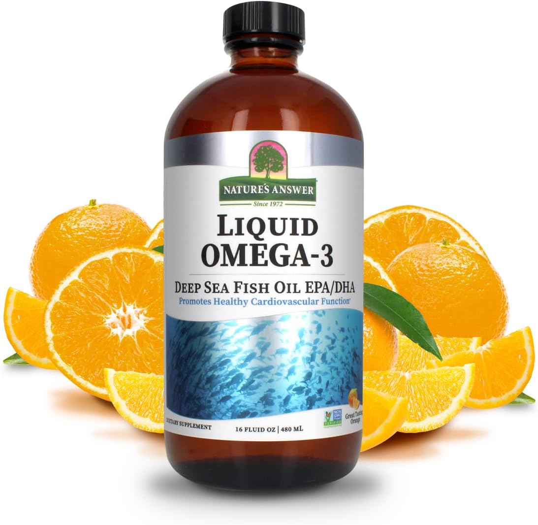 Liquid Omega-3 Fish Oil Supplement | Rich in EPA/DHA for Heart Health | 16oz Bottle | Preservative-Free & Gluten-Free