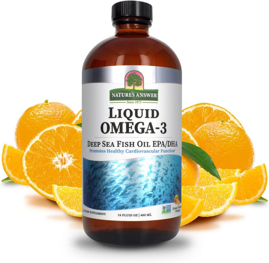 Liquid Omega-3 Fish Oil Supplement | Rich in EPA/DHA for Heart Health | 16oz Bottle | Preservative-Free & Gluten-Free