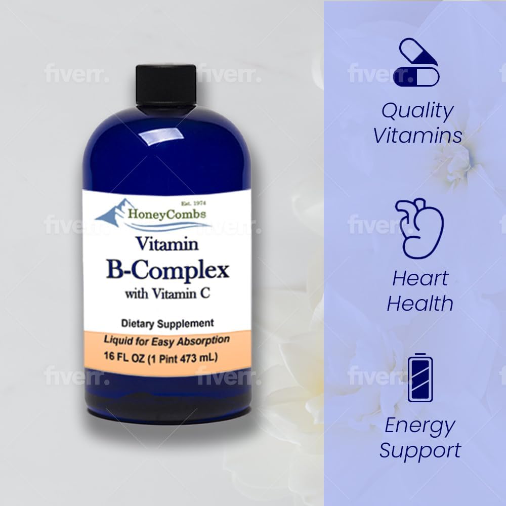 Liquid Super B Complex Vitamins with Vitamin C - Alcohol-Free Supplement - 16 Fl Oz