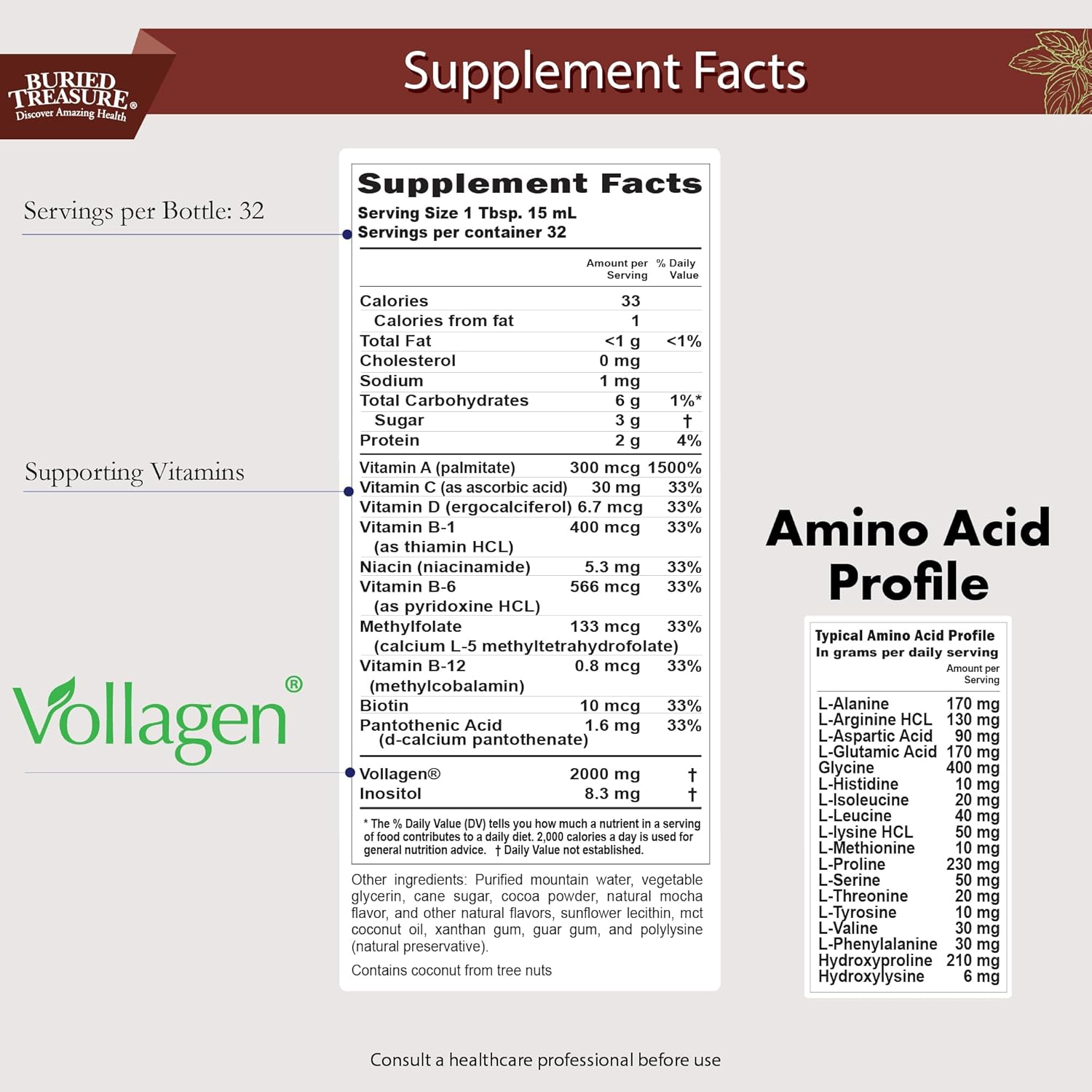 Liquid Vegan Collagen with Biotin, MCT, Vitamin C, and Hyaluronic Acid for Women's Hair, Skin, and Nails Support