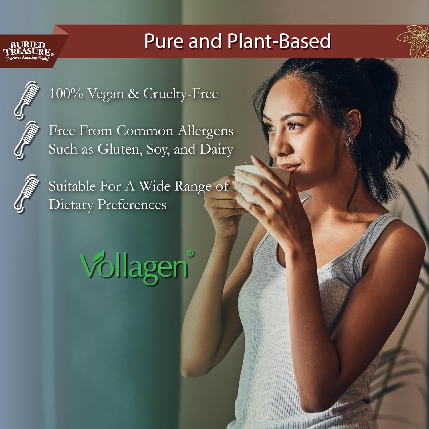 Liquid Vegan Collagen with Biotin, MCT, Vitamin C, and Hyaluronic Acid for Women's Hair, Skin, and Nails Support